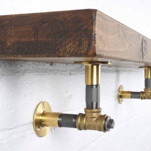 Raft de perete in stil industrial, Hatfield, 60x15x20 cm, auriu/negru/nuc