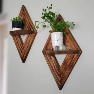 Set 2 rafturi de perete cu prindere ascunsa, Kavala, 30 x 40 x 13 cm, palisandru
