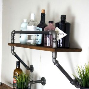 Raft de perete in stil industrial, Gloucester, 60x60x20 cm, nuc/negru