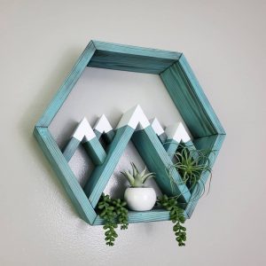 Raft de perete in forma hexagonala, Svalbard, 48x41x11.4 cm, albastru