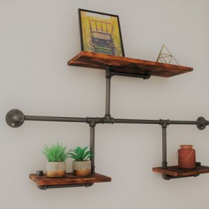 Raft de perete in stil industrial, Bouladuff, 100x60x20 cm, nuc/negru