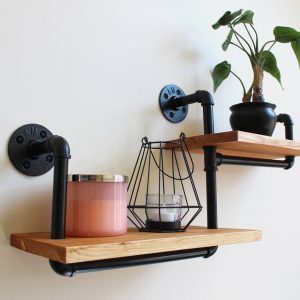 Raft de perete in stil industrial, Snaith, 71x36x20 cm, negru/nuc