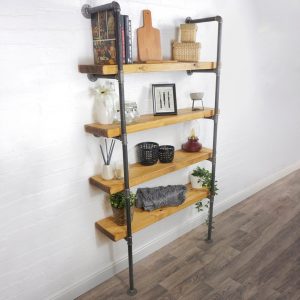 Biblioteca in stil industria, Edzell, 60 x 120 x 20 cm, negru/nuc