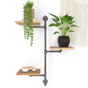 Raft de perete in stil industrial, Scofton, 70x100x20 cm, negru/nuc