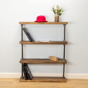 Biblioteca in stil industrial, Ardingly, 60x67x20 cm, negru/nuc