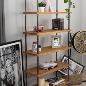 Biblioteca in stil industrial, Edzell, 60 x 110 x 20 cm, negru/nuc