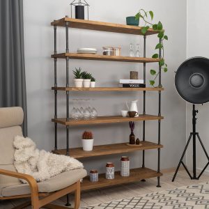 Biblioteca in stil industrial, Thurles, 90x160x20 cm, nuc/negru