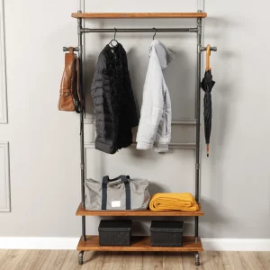 Cuier pantofar in stil industrial, Howsell, 60x170x20 cm, nuc/negru