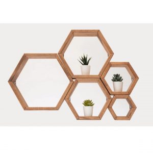 Set 5 rafturi hexagonale din lemn cu prindere ascunsa, Austin, natur