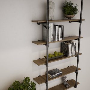 Biblioteca in stil industrial, Wareham, 60x120x20 cm, negru/nuc