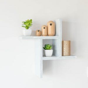 Raft de perete din lemn, Spriral Wood, alb, 30x30x9.4 cm