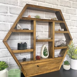 Raft de perete in forma hexagonala, Kentucky, 48x41x11.4 cm, palisandru