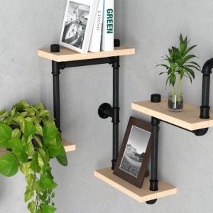 Raft de perete in stil industrial, Lisaroon, 80x60x20 cm, natur/negru