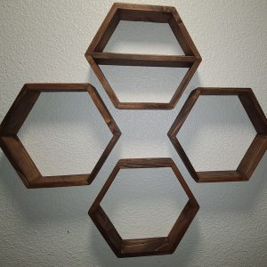 Set patru rafturi de perete in forma hexagonala, Saskatchewan, 37,5 x 32,5 x 9,5 cm, palisandru