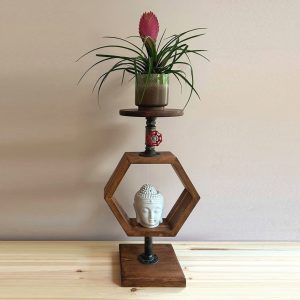 Stand pentru flori, Vanity Wood, 38.5x72x20 cm, nuc/negru, lemn masiv/metal