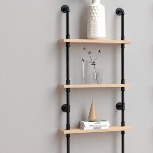 Biblioteca in stil industrial, Edvin Loach, 50 x 145 x 20 cm, negru/natur