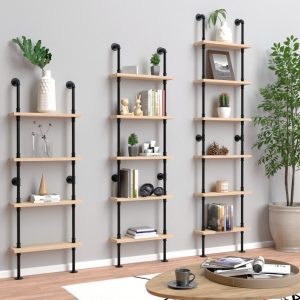 Set 3 biblioteci in stil industrial, Ockeridge, negru/natur