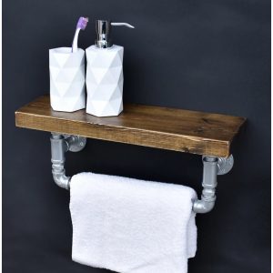 Raft de baie cu portprosop in stil industrial, Warrington, 40x17x20 cm, nuc/gri