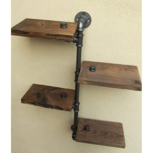 Raft de perete in stil industrial, Swindon, 50x60x20 cm, negru/nuc