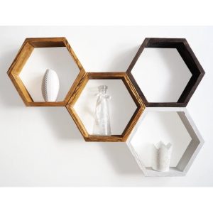 Set 4 rafturi hexagonale cu prindere ascunsa, Portsmouth, 32.5x28x9.4 cm, multicolor
