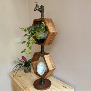 Stand pentru ghivece in stil industrial, Changchun, 32x100x20 cm, nuc/negru