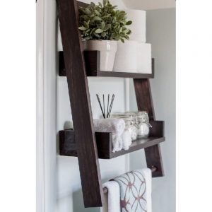 Raft de perete pentru baie , Thermopolis, lemn masiv, 70x45x20 cm, wenge