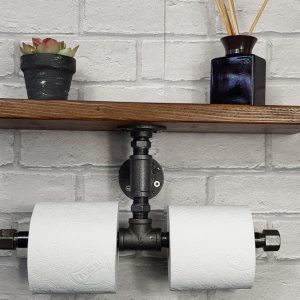 Suport hartie igienica in stil industrial, Achath, 35x20x15 cm, nuc/negru