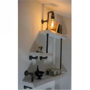 Raft de perete cu aplica in stil industrial, Modena, 100x100x20 cm, alb/negru