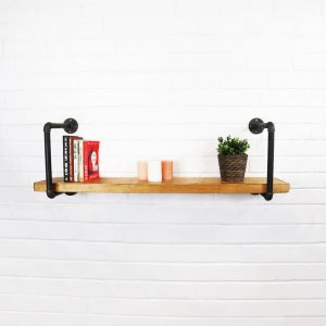 Raft de perete in stil industrial, Dunecht, 60x30x20 cm, Nuc/negru