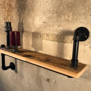 Raft de perete in stil industrial, Spaxton, 60x25x20 cm, nuc/negru