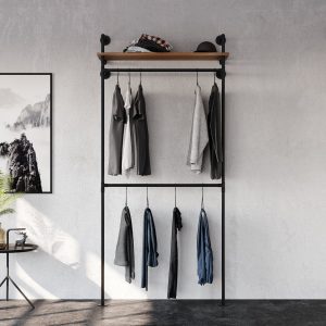 Cuier in stil industrial, Enmore, 105x220x30cm, negru/nuc