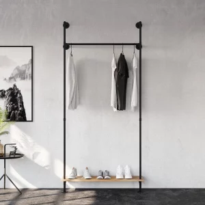 Cuier in stil industrial, Milano, 105x220x30cm, negru/nuc