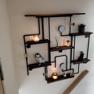 Raft de perete in stil industrial, Aberdeen, 120x120x11.4 cm, negru/nuc