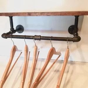 Cuier in stil industrial, Scorton, 60x30x30 cm, negru/nuc