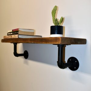 Raft de perete in stil industrial, Bullamoor, 60x20x20 cm, nuc/negru