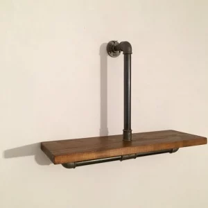 Raft de perete in stil industrial, Sail Wood, 60x55x20 cm, nuc/negru