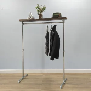 Cuier in stil industrial cu rafturi, Heathfield, 165x80x30 cm, argintiu/nuc