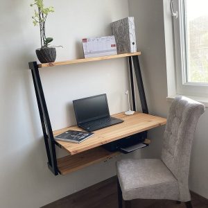 Bioru suspendat in stil industrial, Smart Wood, 120x120x60 cm, negru/maro