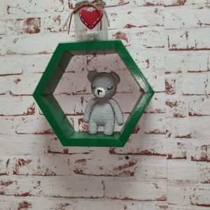 Raft de perete din lemn in forma hexagonala Carnival mic verde