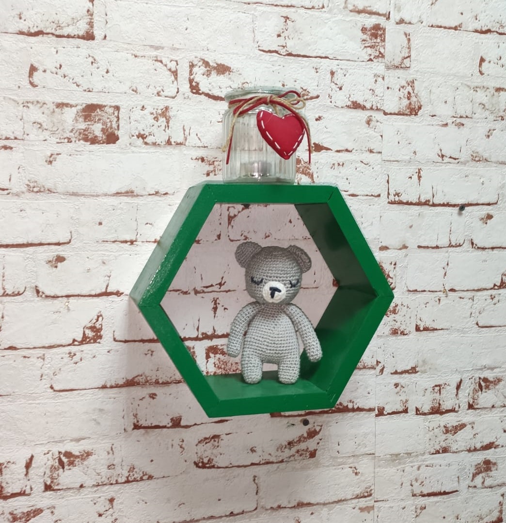 Raft de perete din lemn in forma hexagonala Carnival mic verde - Image 2